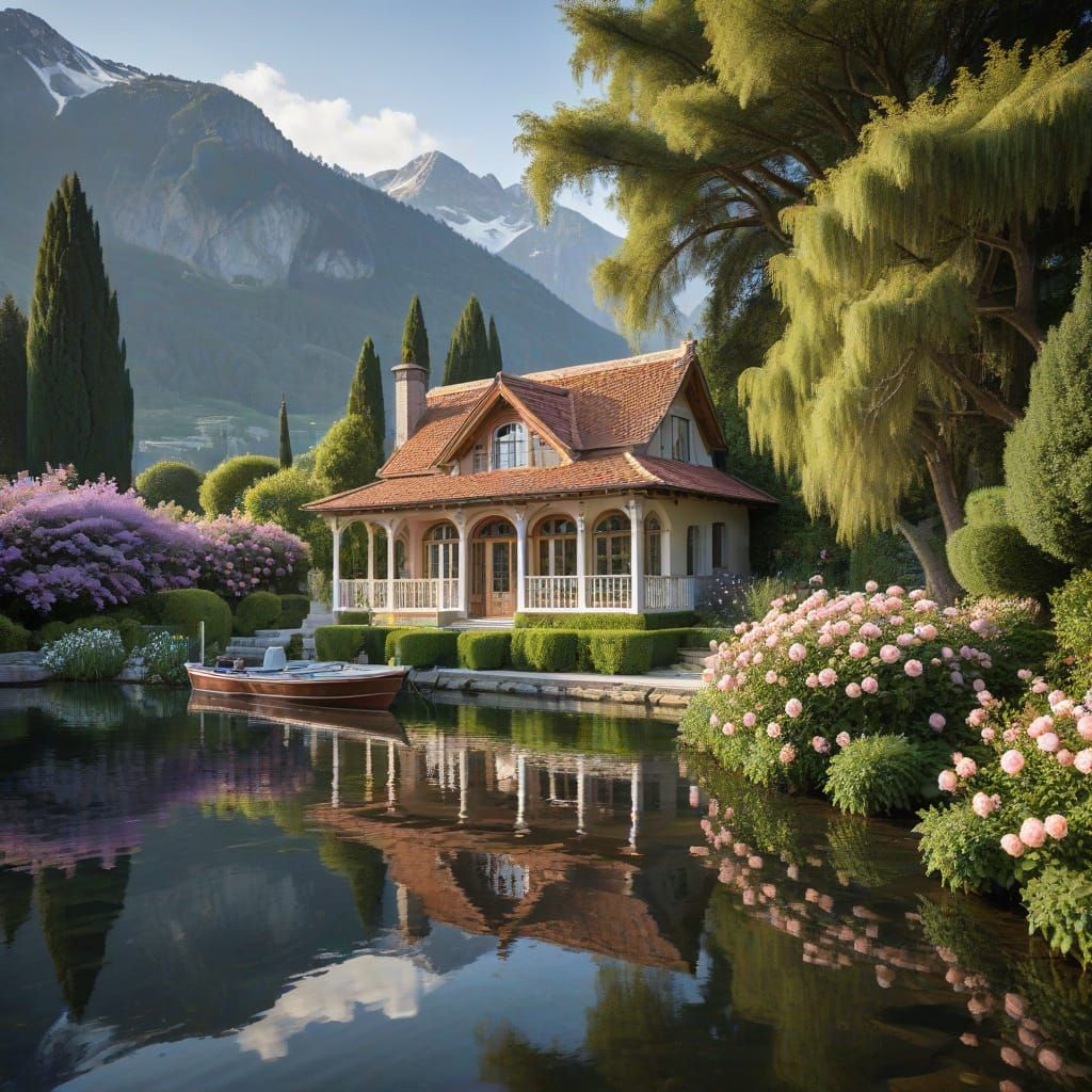 Elegant Classical Villa in a Serene Lakeside Garden