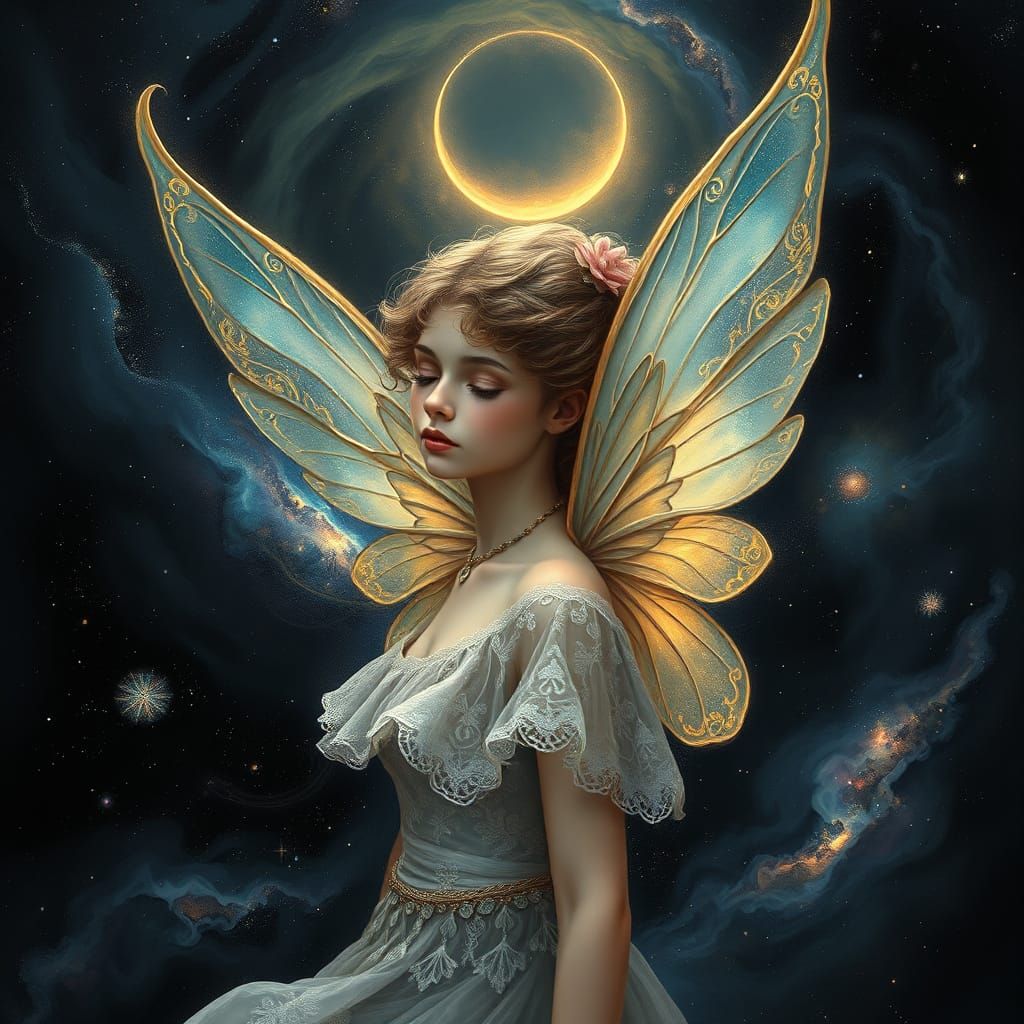 Ethereal Fairy in Celestial Vortex, Digital Art
