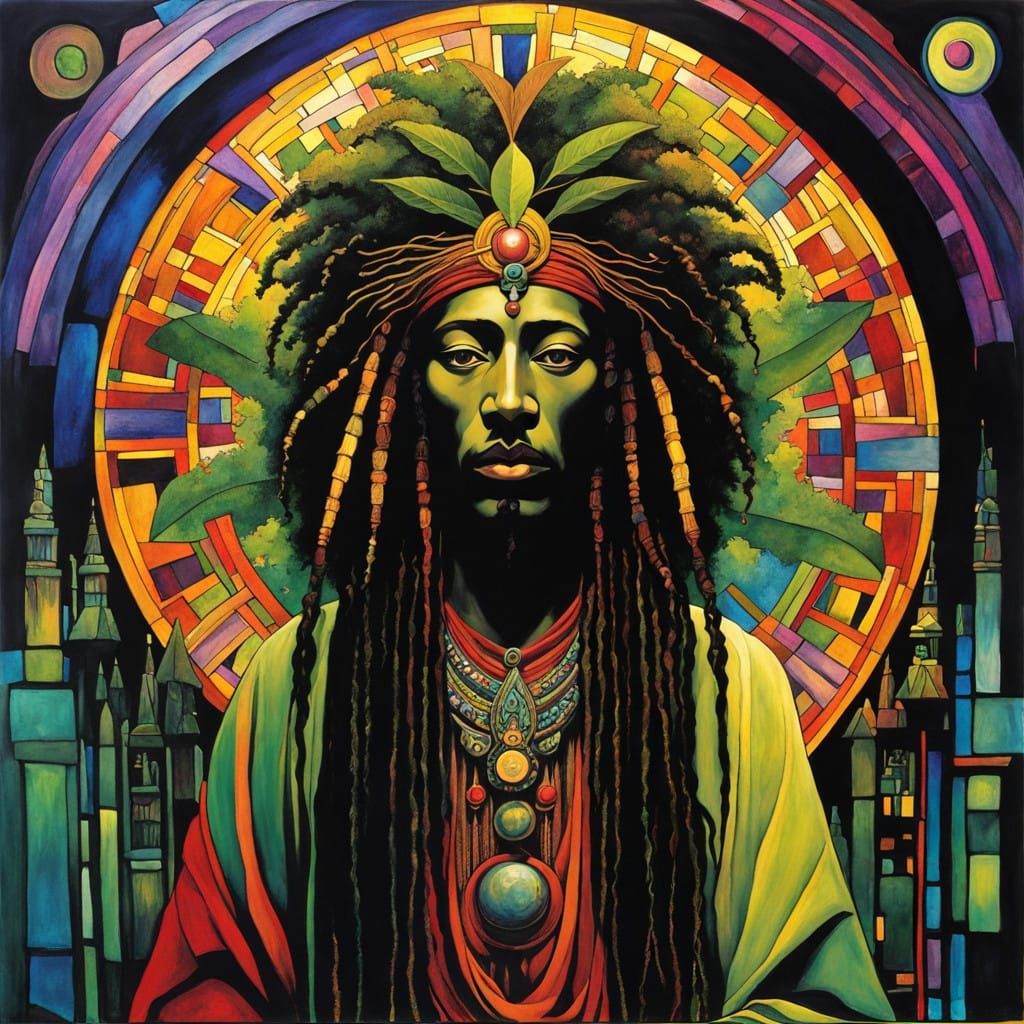 Mystical Rasta Druid in a Cosmic Hindu Temple