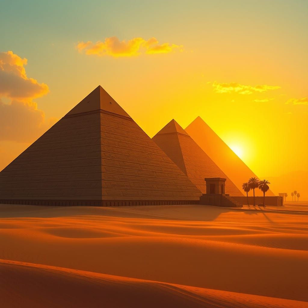 Ancient Egyptian Pyramids at Sunset in Realistic Style