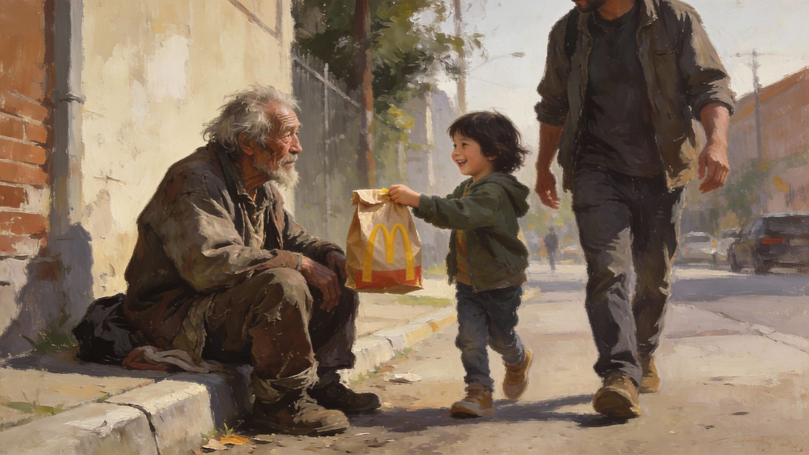 Empathy in Art: Homeless Man Receives Food