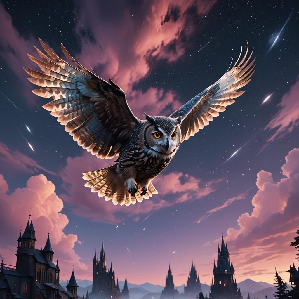 Owl in Night Sky: Minimalist Pastel Design