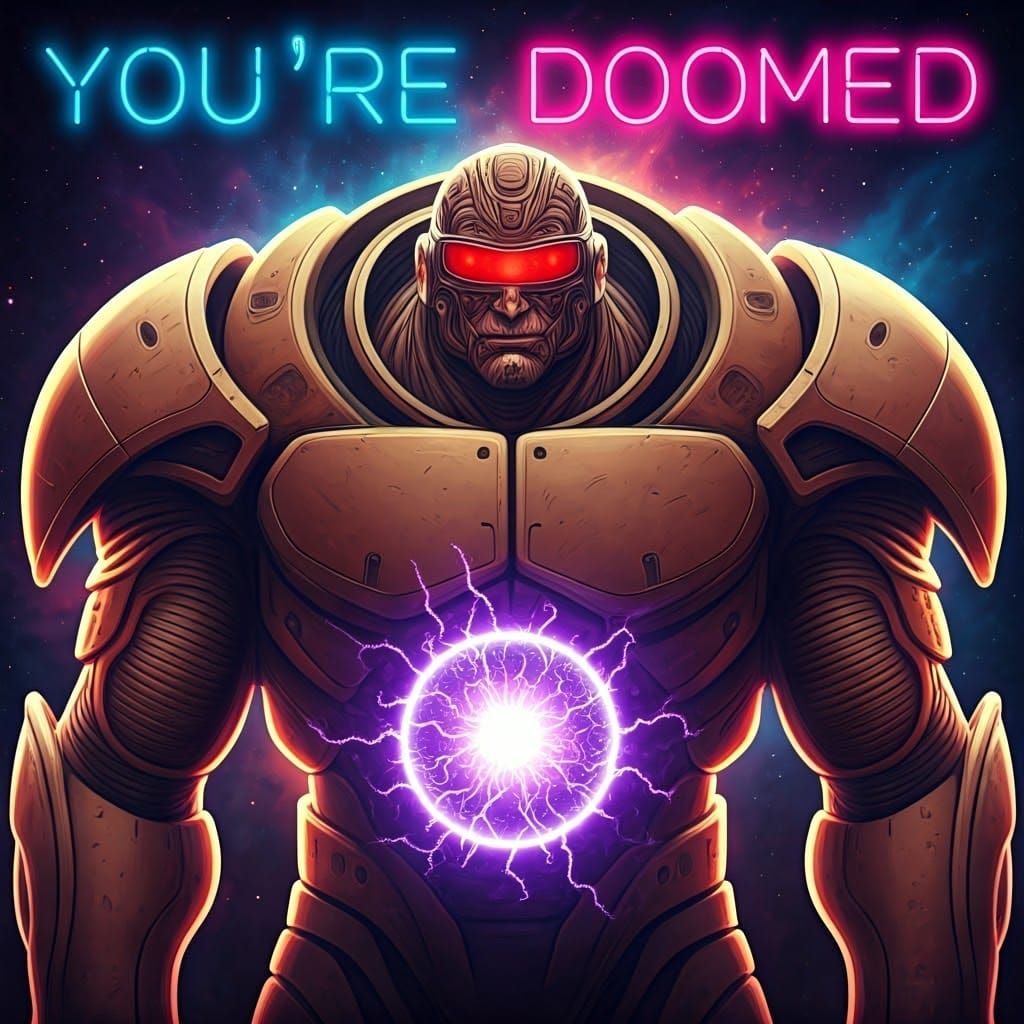 Epic Alien Warrior in Neon Space Armor