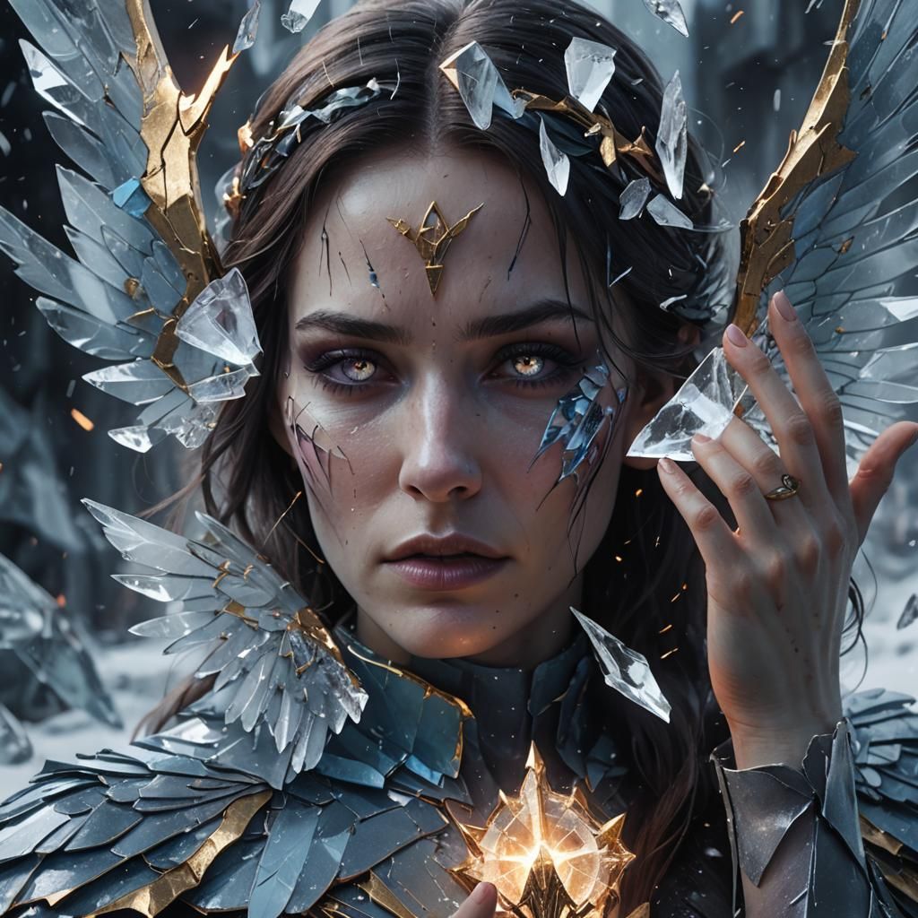 Shattered Ice: A Woman's Face in a Gothic Style