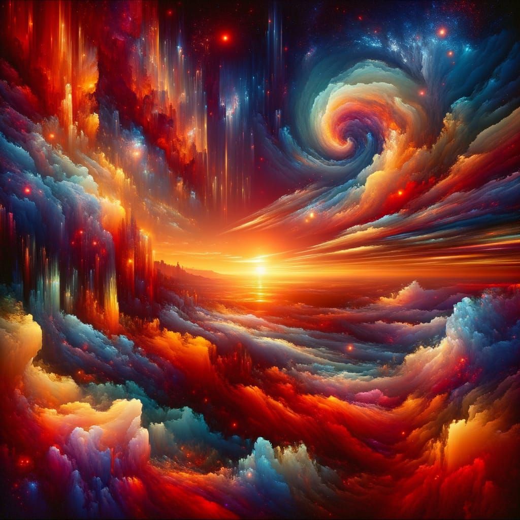 Vibrant Sunset in Surreal 4D Digital Art