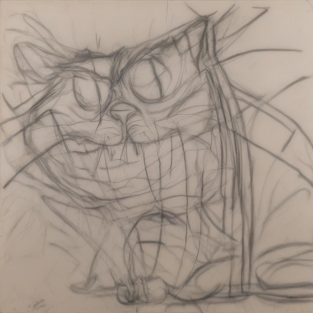 Angry Cat: Expressive Charcoal and Ink Sketch