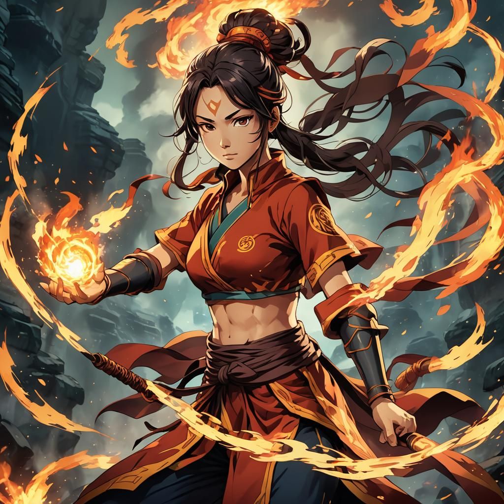 Anime Fire Bender in Cel-Shaded Style