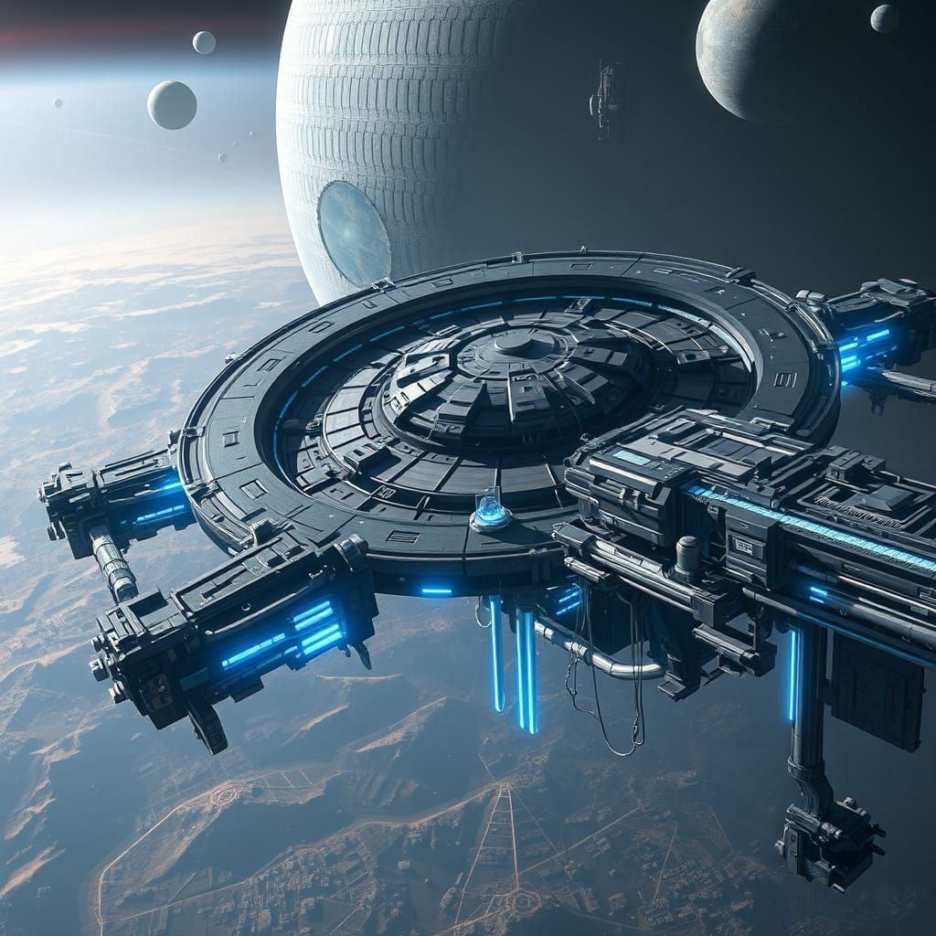 Surreal Space Station Looms in High Orbit, Cyberpunk Hub of ...