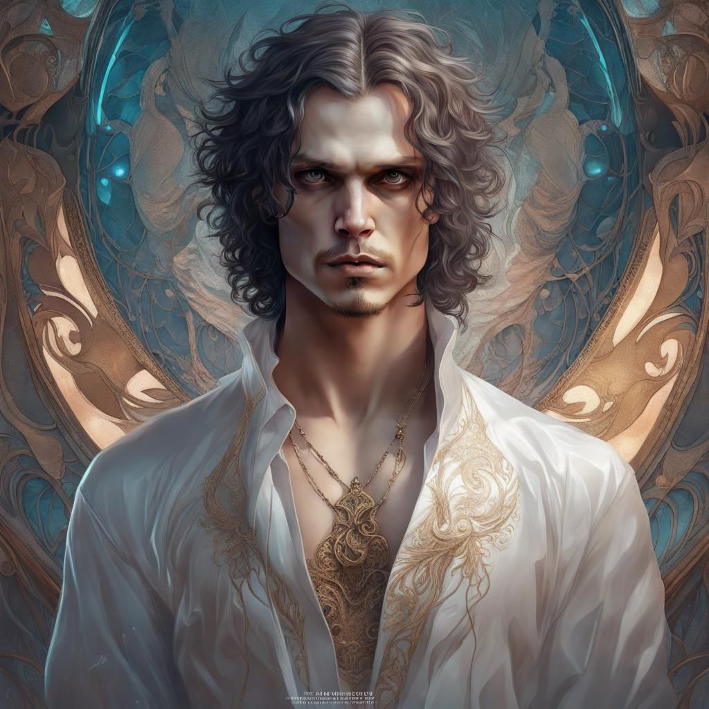 Romantic Portrait of a God of Love in Art Nouveau Style