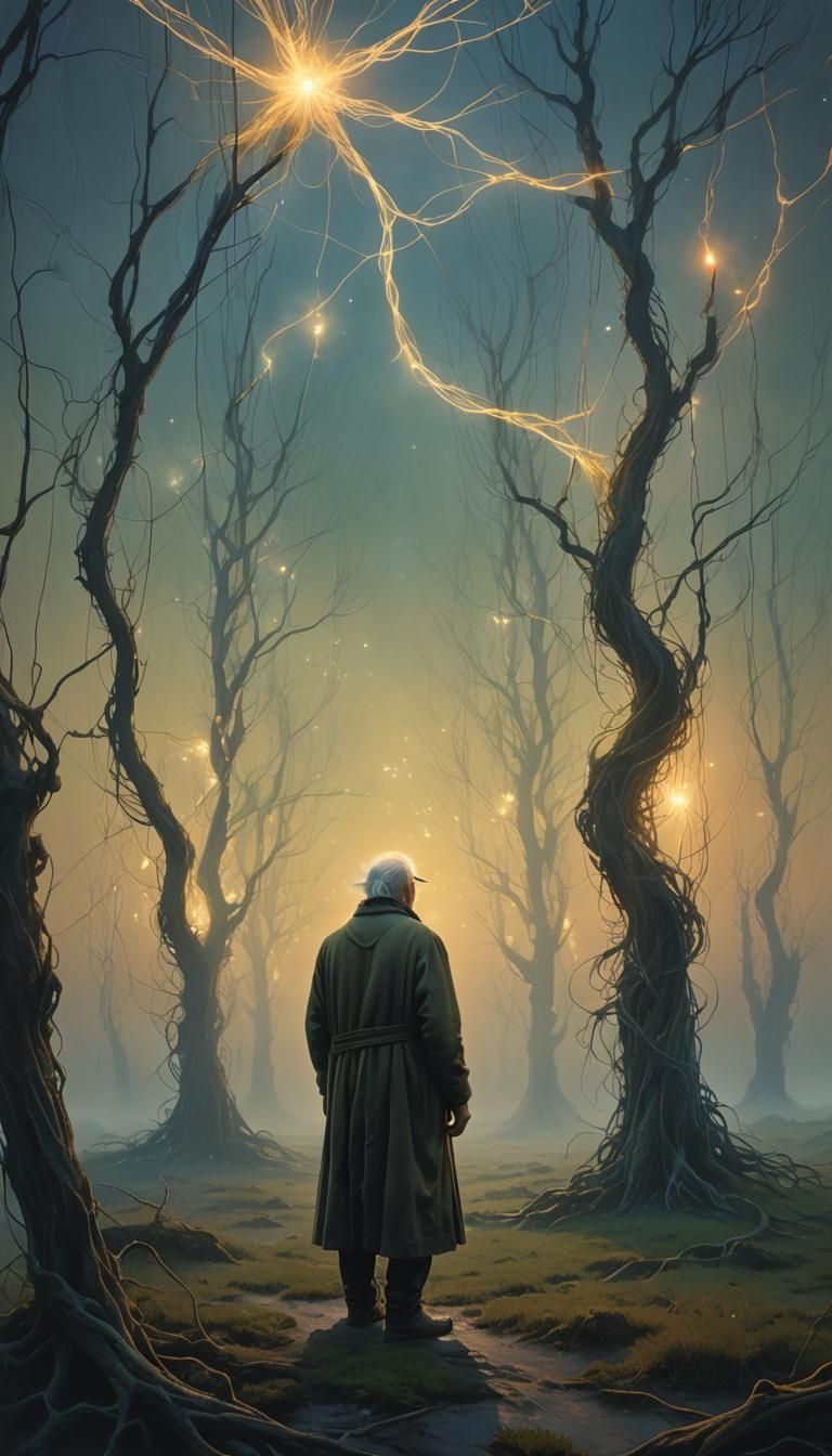 Mystical Old Man in Ethereal Landscape Concept Art