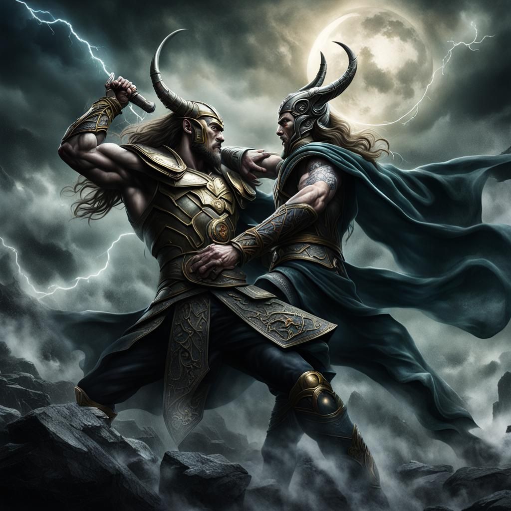 Loki Battles in a Hyperrealistic Norse Storm
