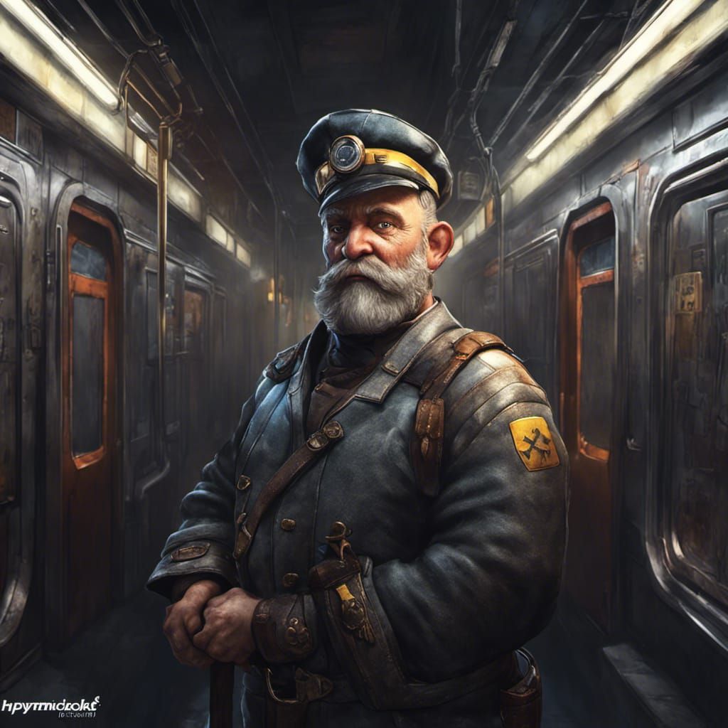 A dwarf male subway attendant.