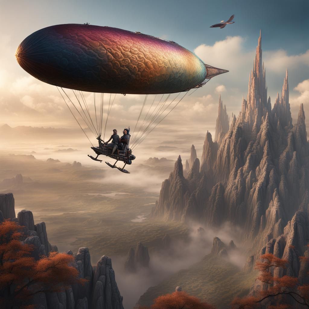 Amputee Air Gliding in Detailed Matte Painting