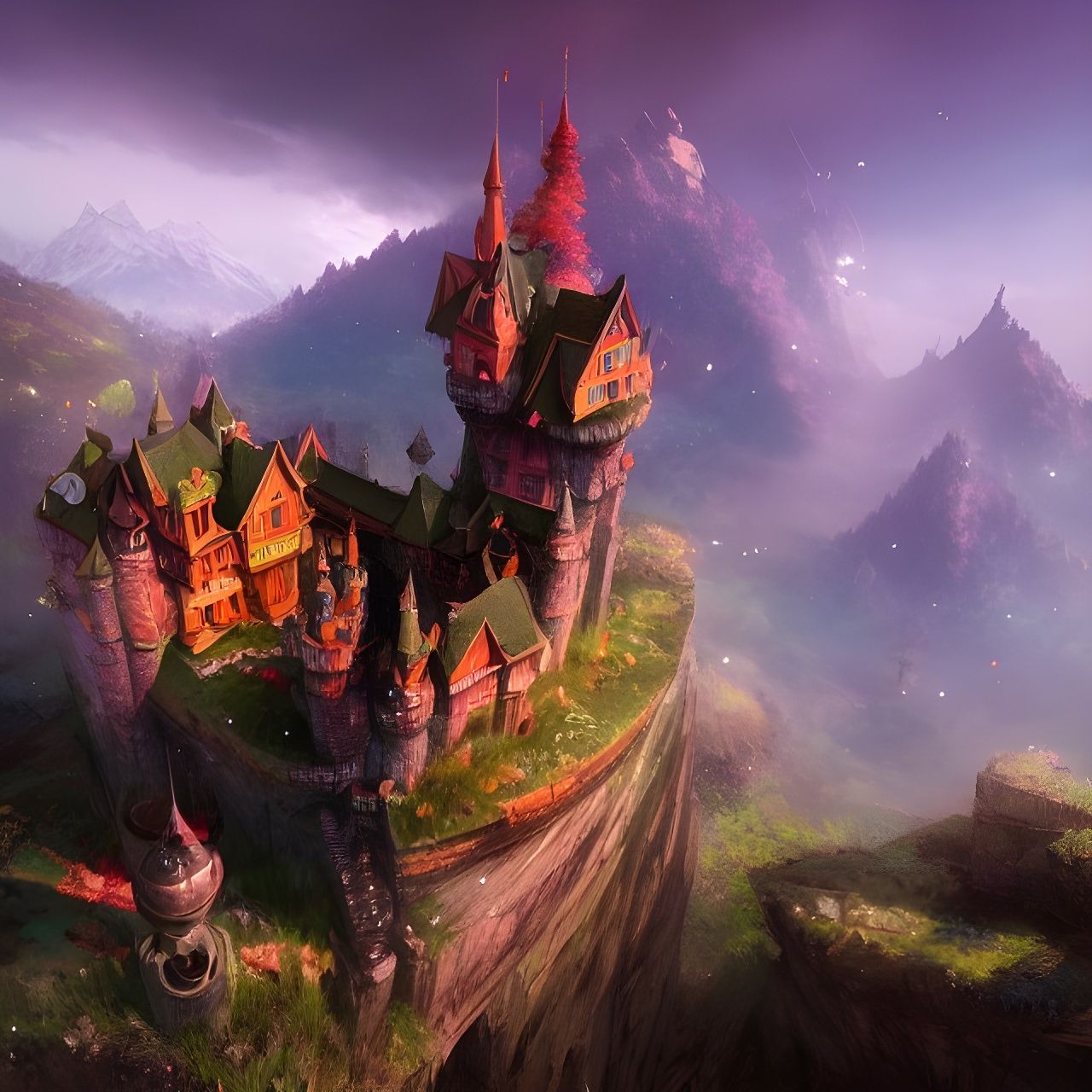 Fantasy Castle in the Mountains: Digital Illustration