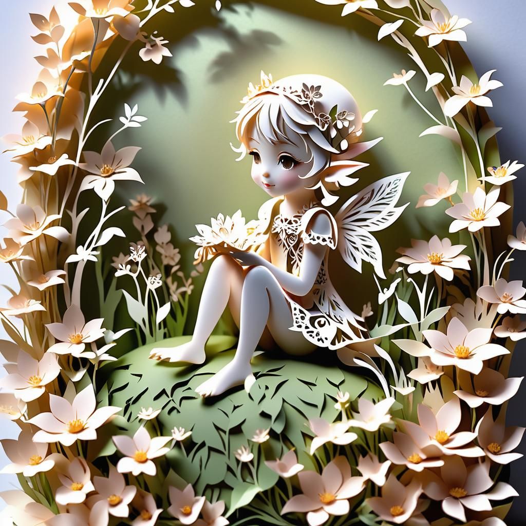 Delicate Kirigami Art of a Baby Elf Girl