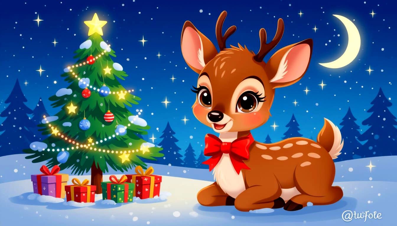 Adorable Baby Deer in Whimsical Christmas Scene