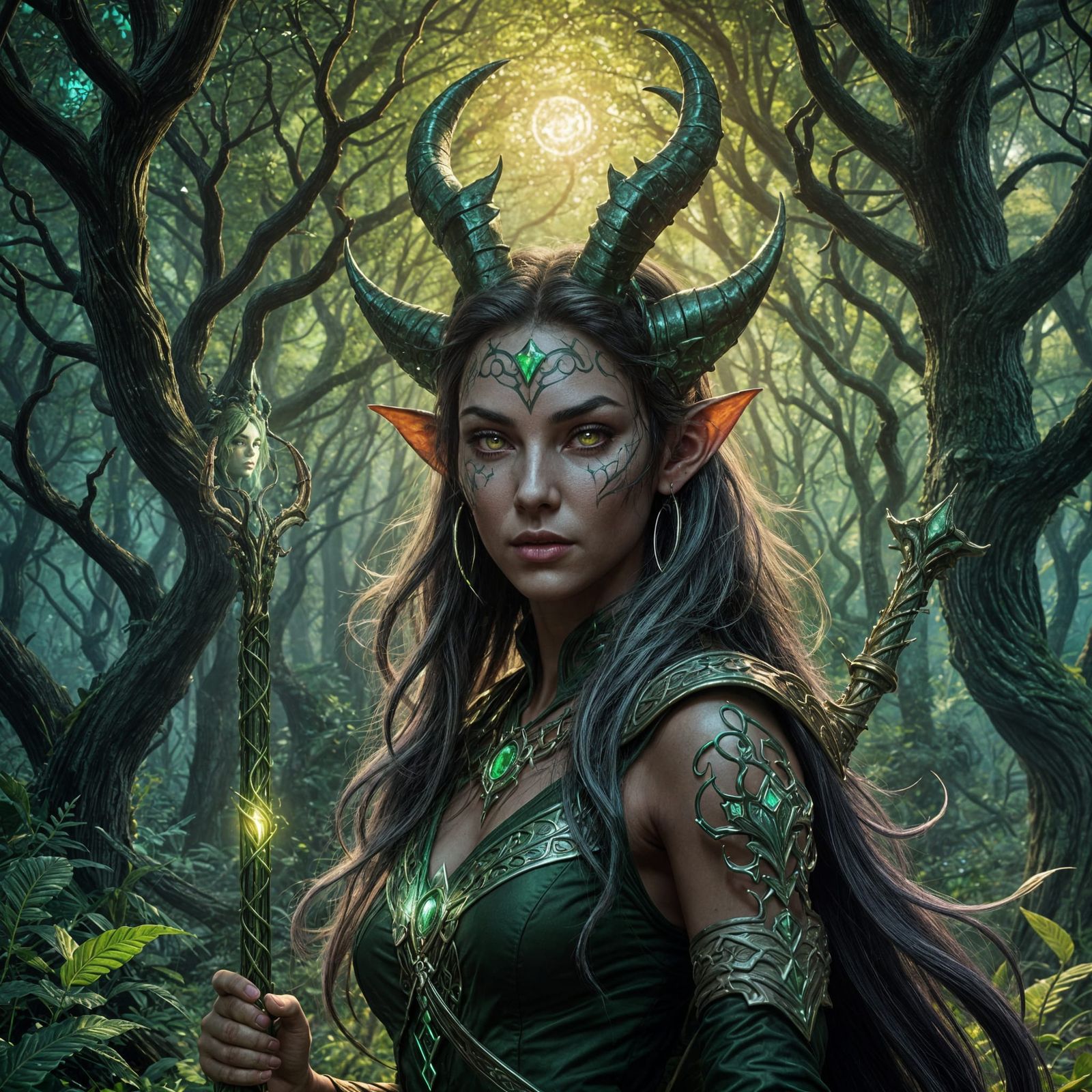 Beautiful Tiefling Portrait with Emerald Eyes