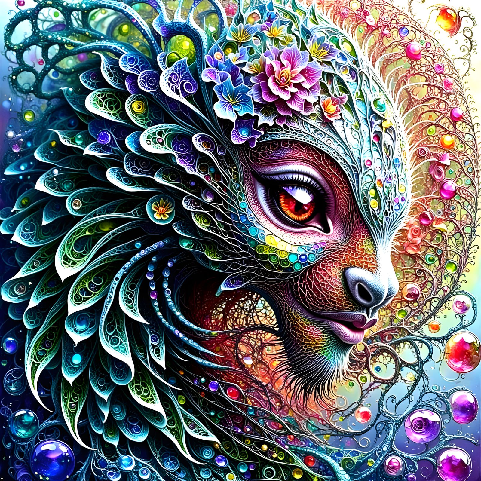 Fractal Goddess of Rainbow Clouds in Photorealistic Style