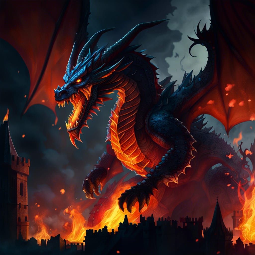 Furious Fire Dragon with Dark Castle Backdrop
