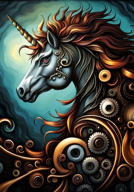 Clockpunk Unicorn with Metal and Gears