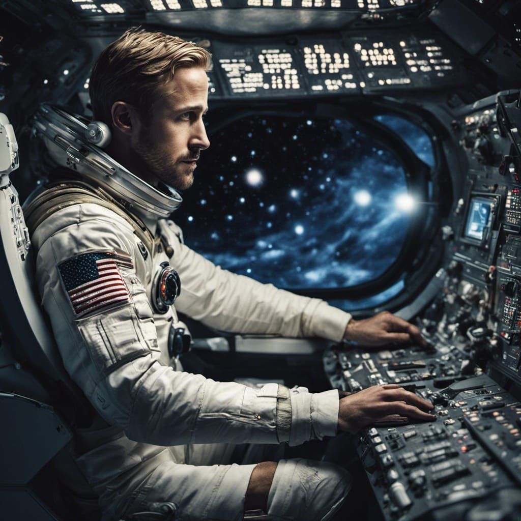 Ryan Gosling in Spacesuit at Starfield Control Panel