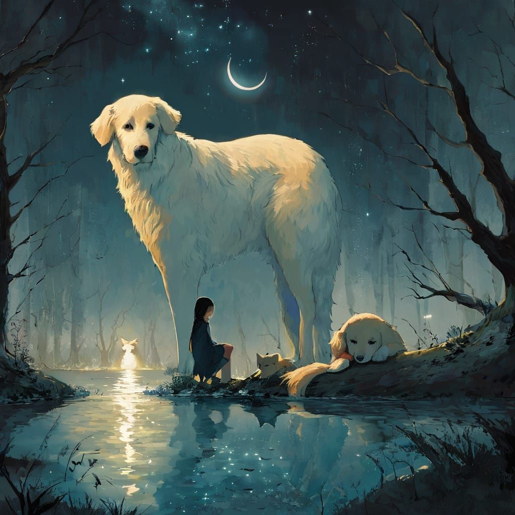 Ethereal Encounter Under Starlit Skies in Impressionist Styl...