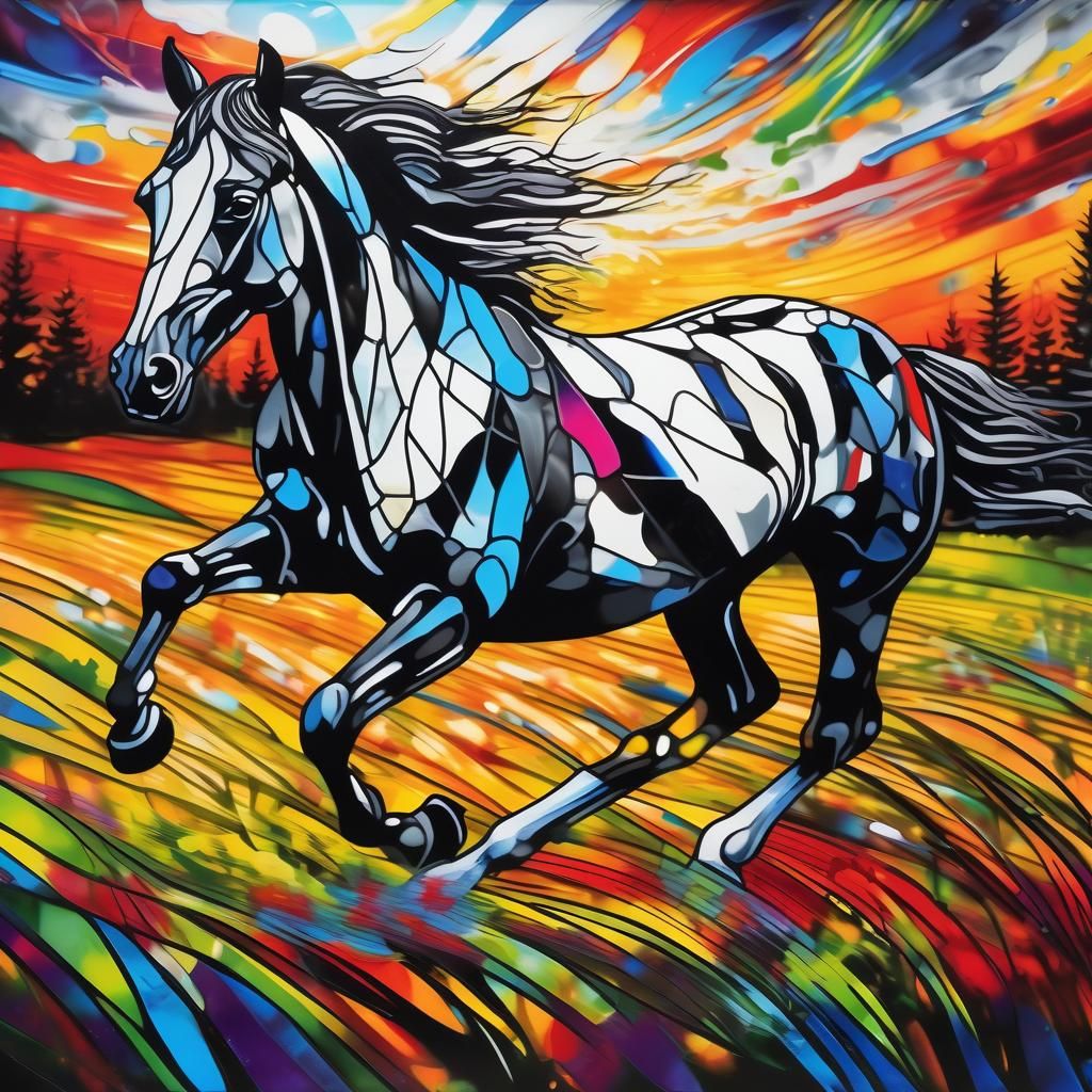 Stained Glass Horse in Graffiti Art Style