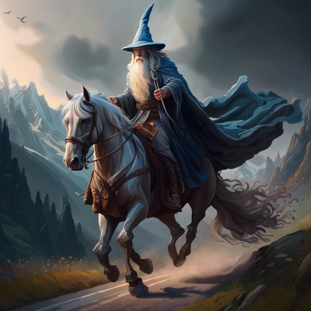 Gandalf Rides to the Mountain: Fantasy Art