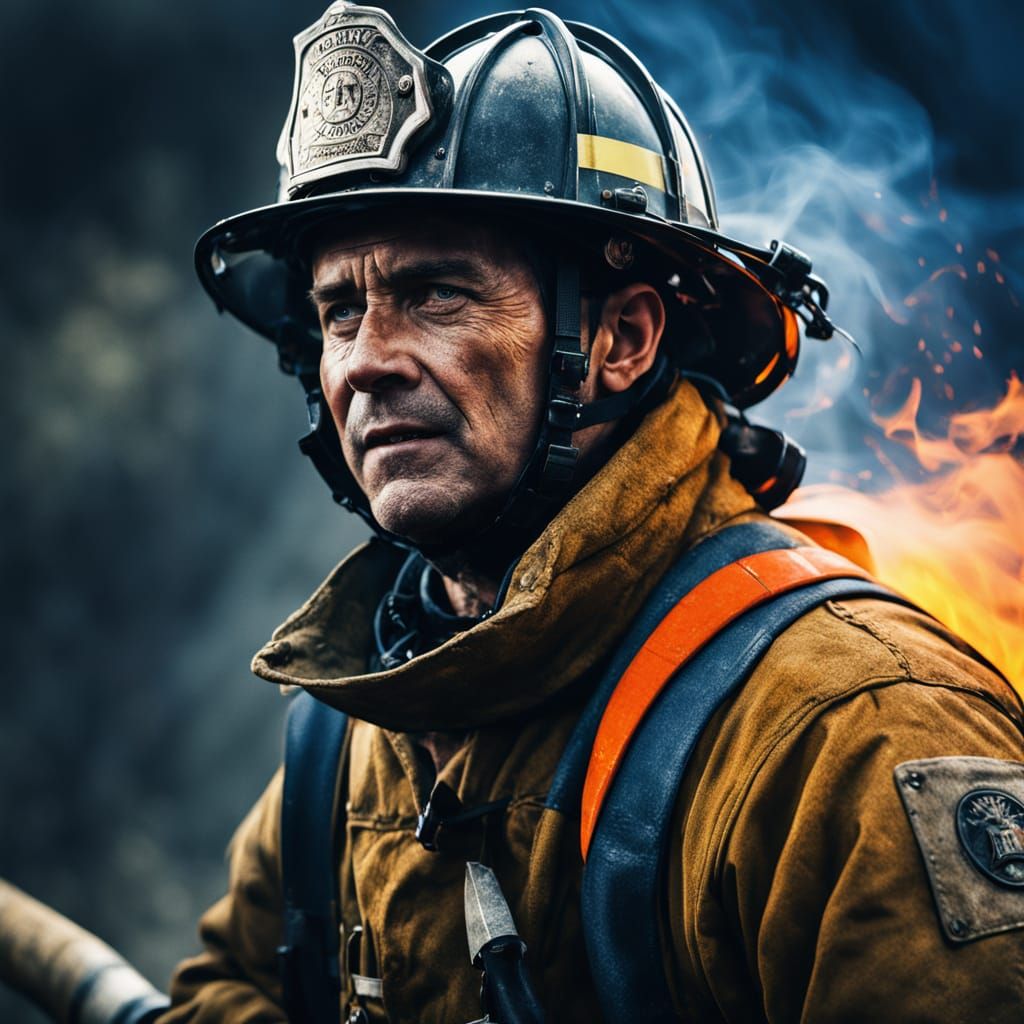 Firefighter Battling Flames in Cinematic Style