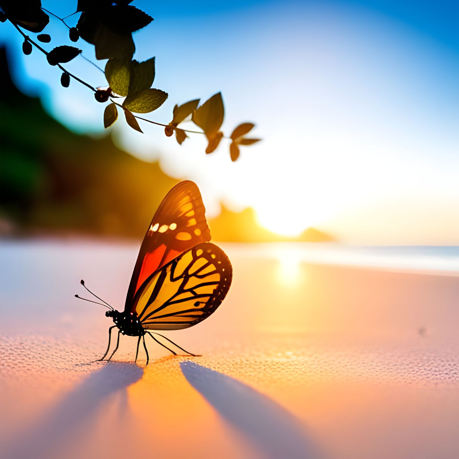 Detailed Beach Scene with Butterflies