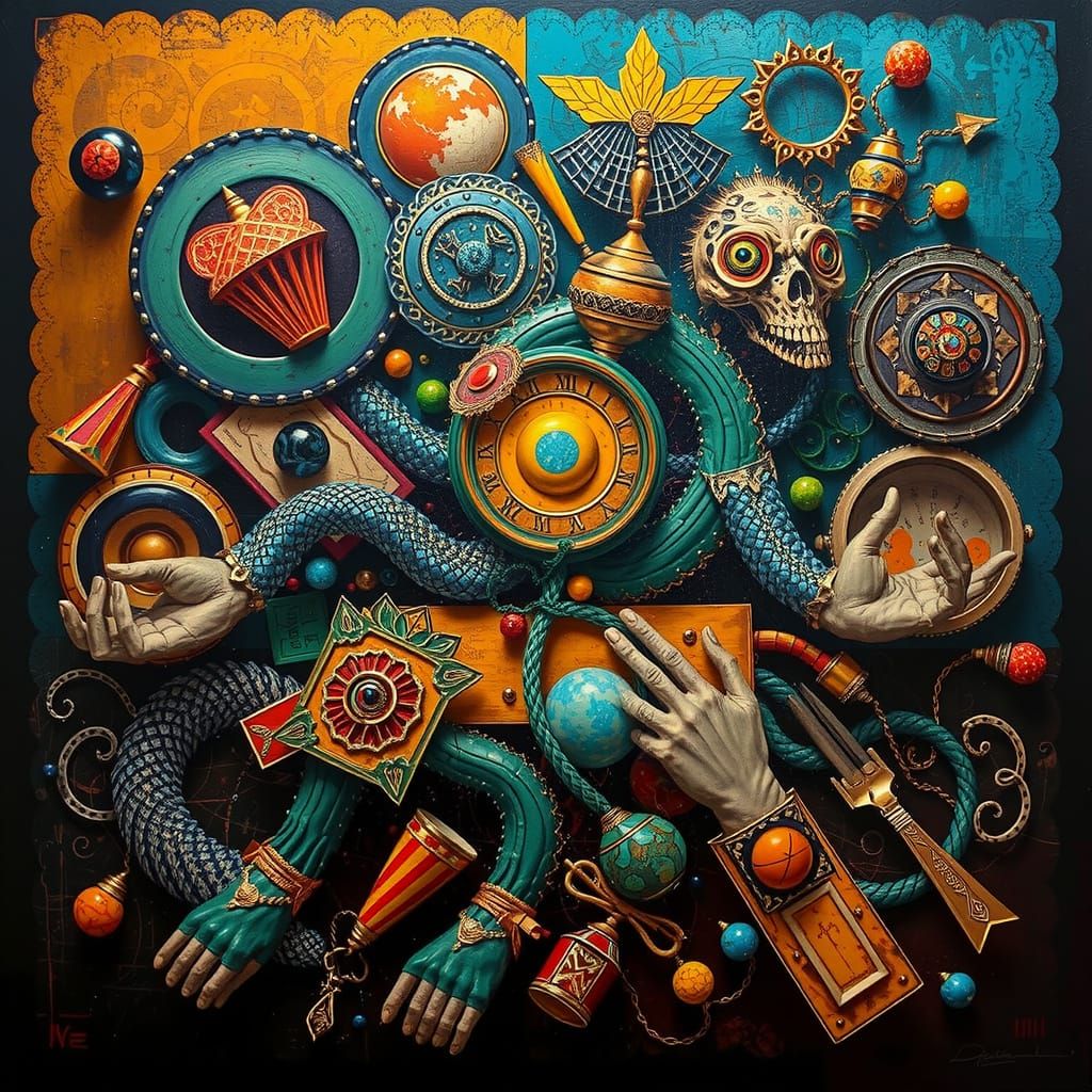 Wonderland Hyperrealism with Art Deco and Glitch Elements