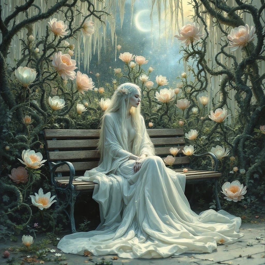 Angel on a Cosmic Bench, a Dreamlike Scene