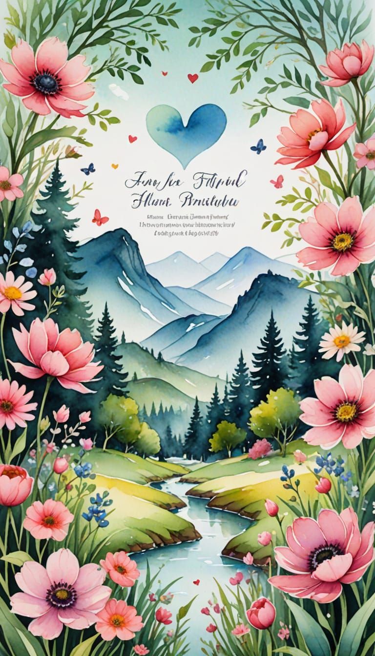 Spring Invitation Card in Watercolor Style