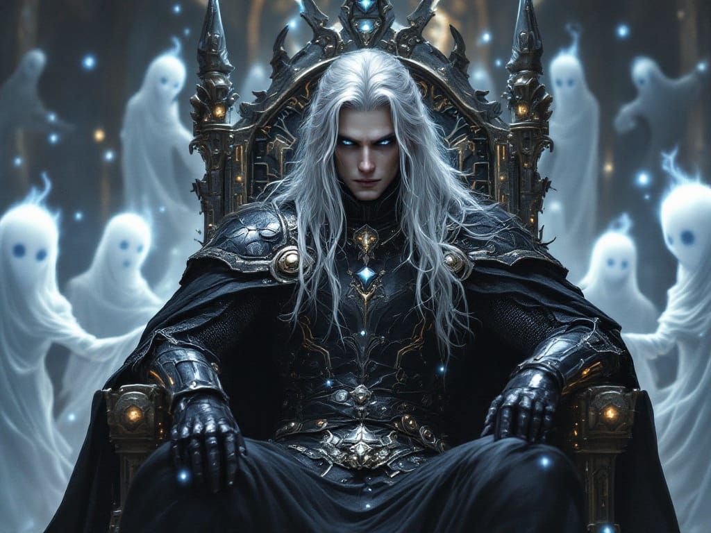 Gothic Knight on Steel Throne with Glowing Circuits