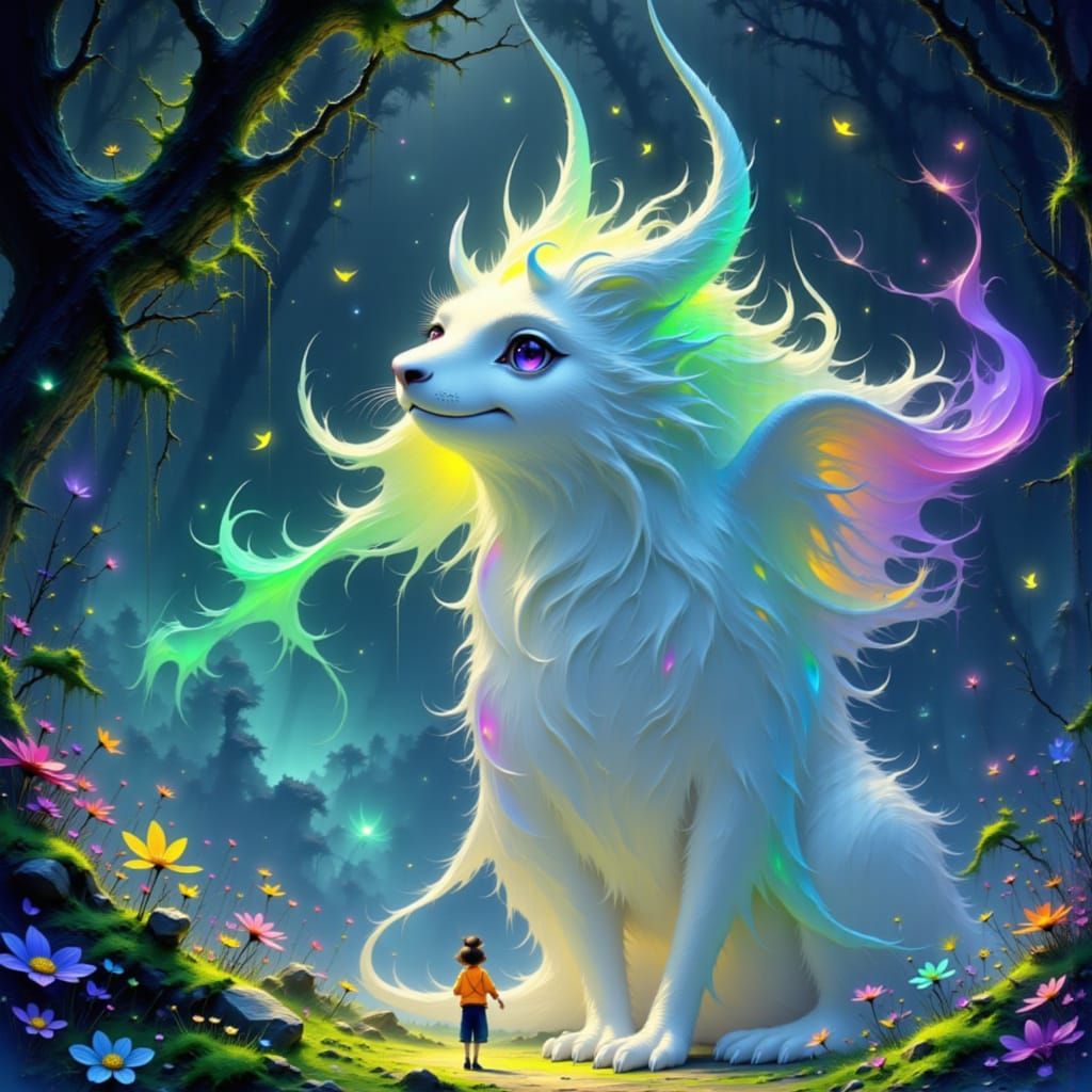 Ethereal Beast in Enchanted Glade: CGI Cartoon