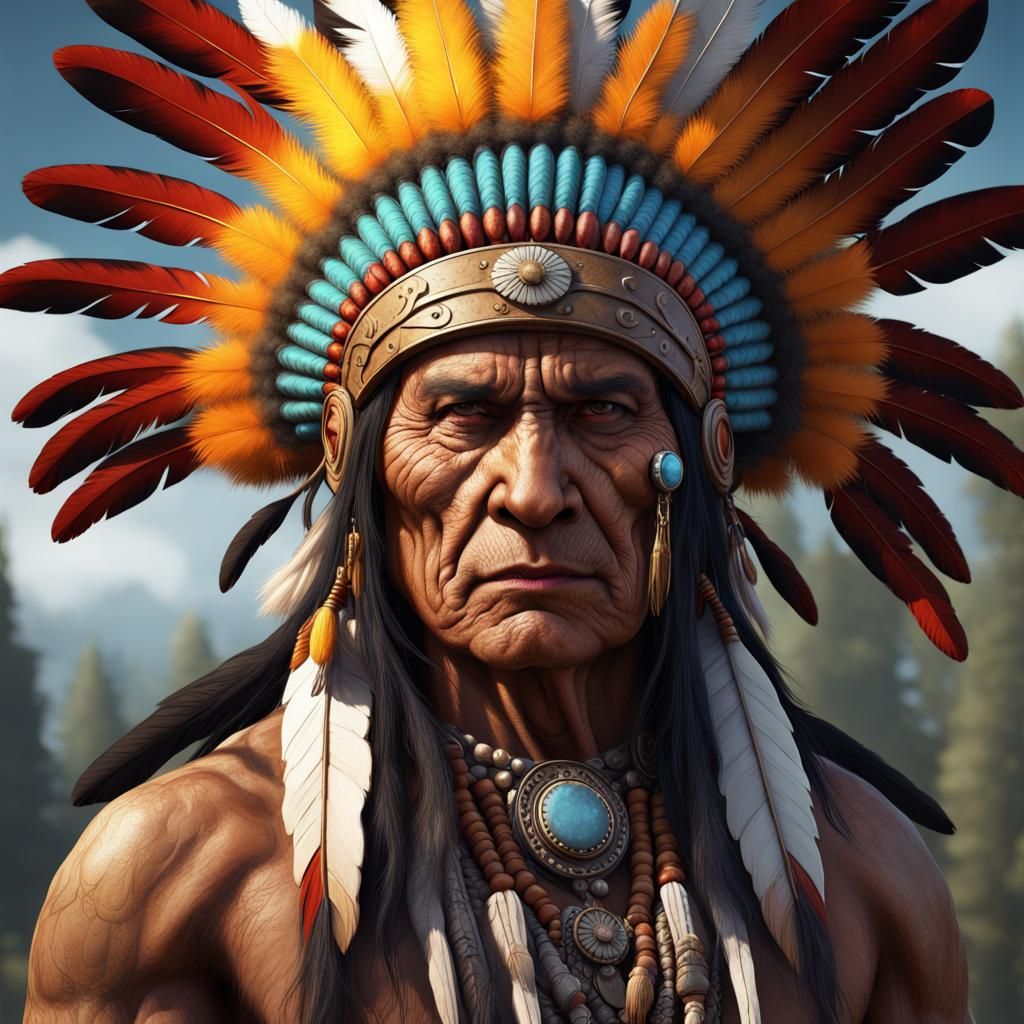 Detailed Matte Painting of an Indian Chief