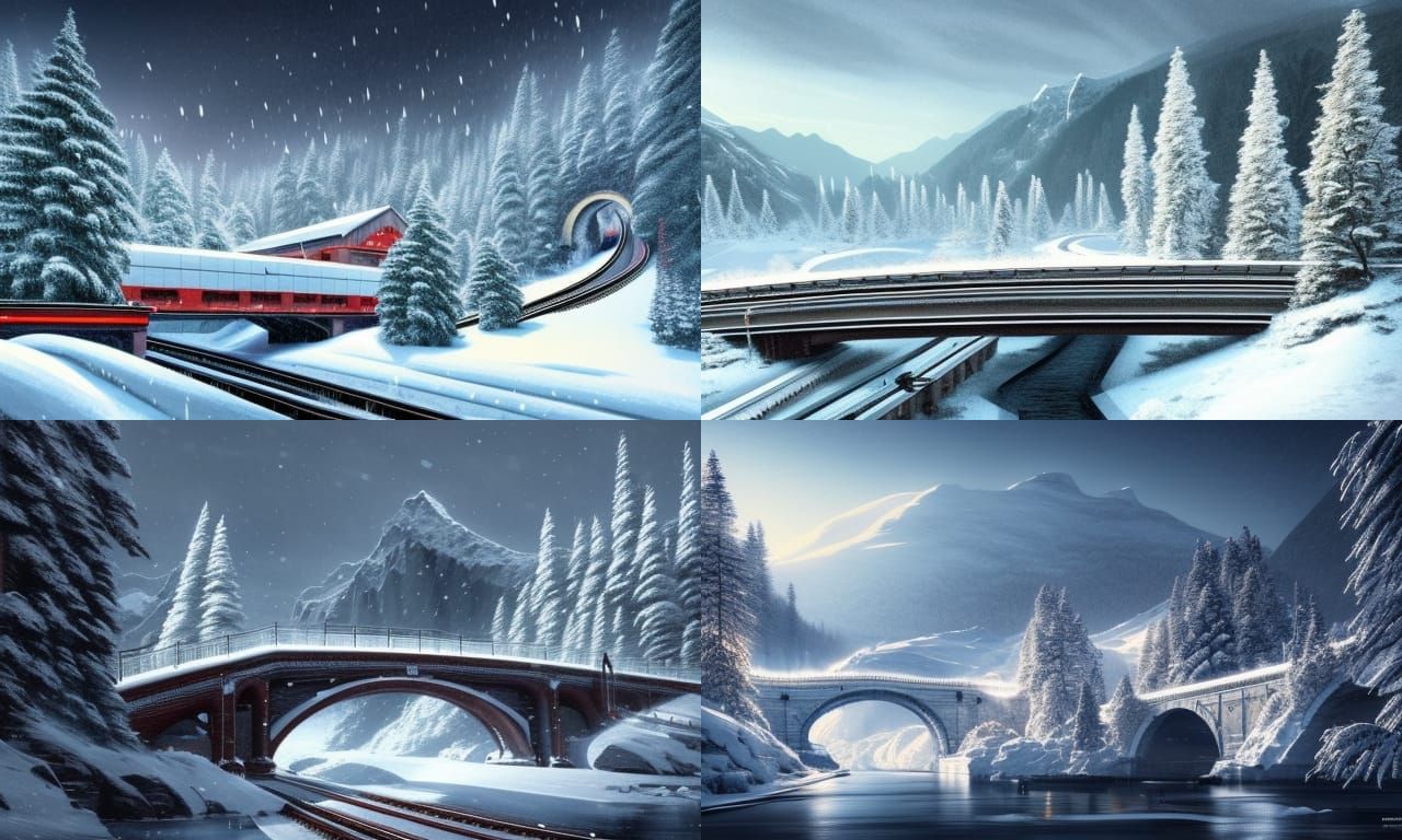 Snow Train in Winter Mountain Landscape