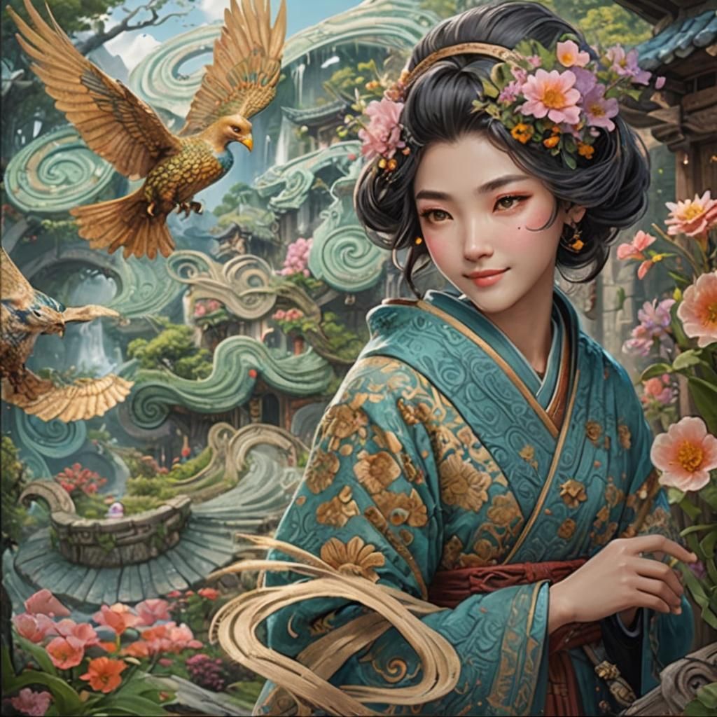 Smiling Person in Woodblock Print Style