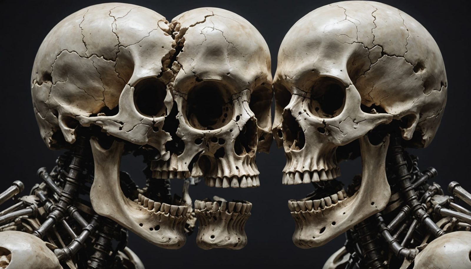 Two Skulls in Stacked Panels, One Menacing, One Loving