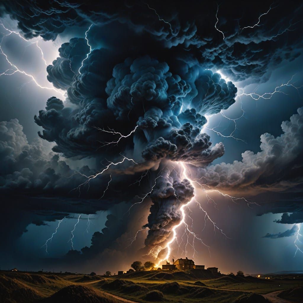 Electric Storm Unfolds in Moody Oil Painting