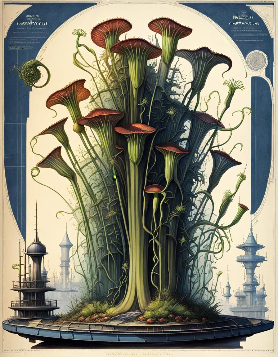Eldritch Carnivorous Plant with Clockwork Mechanism in Botan...