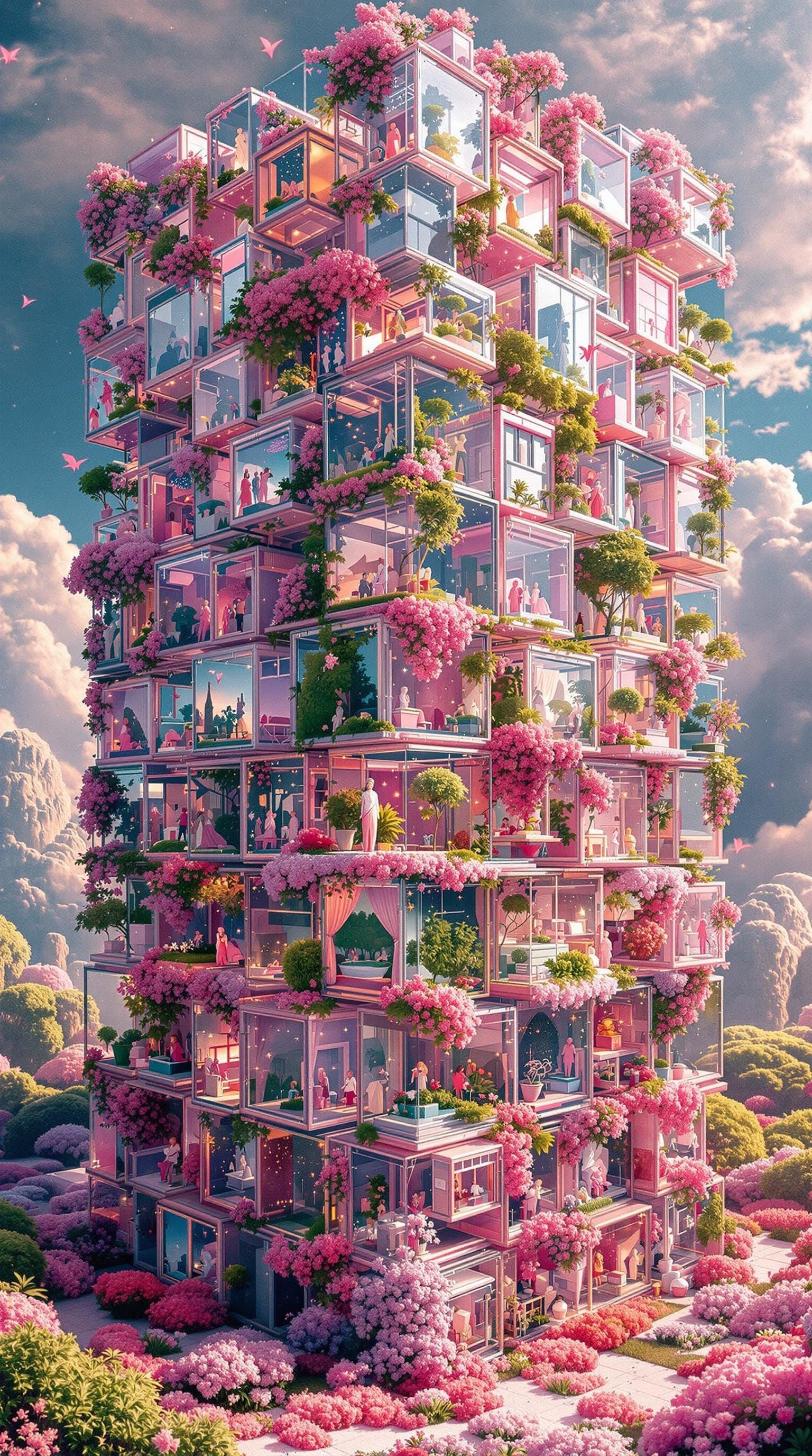Magical, Larger-Than-Life Cubes in Soft Pink and Rose Hues