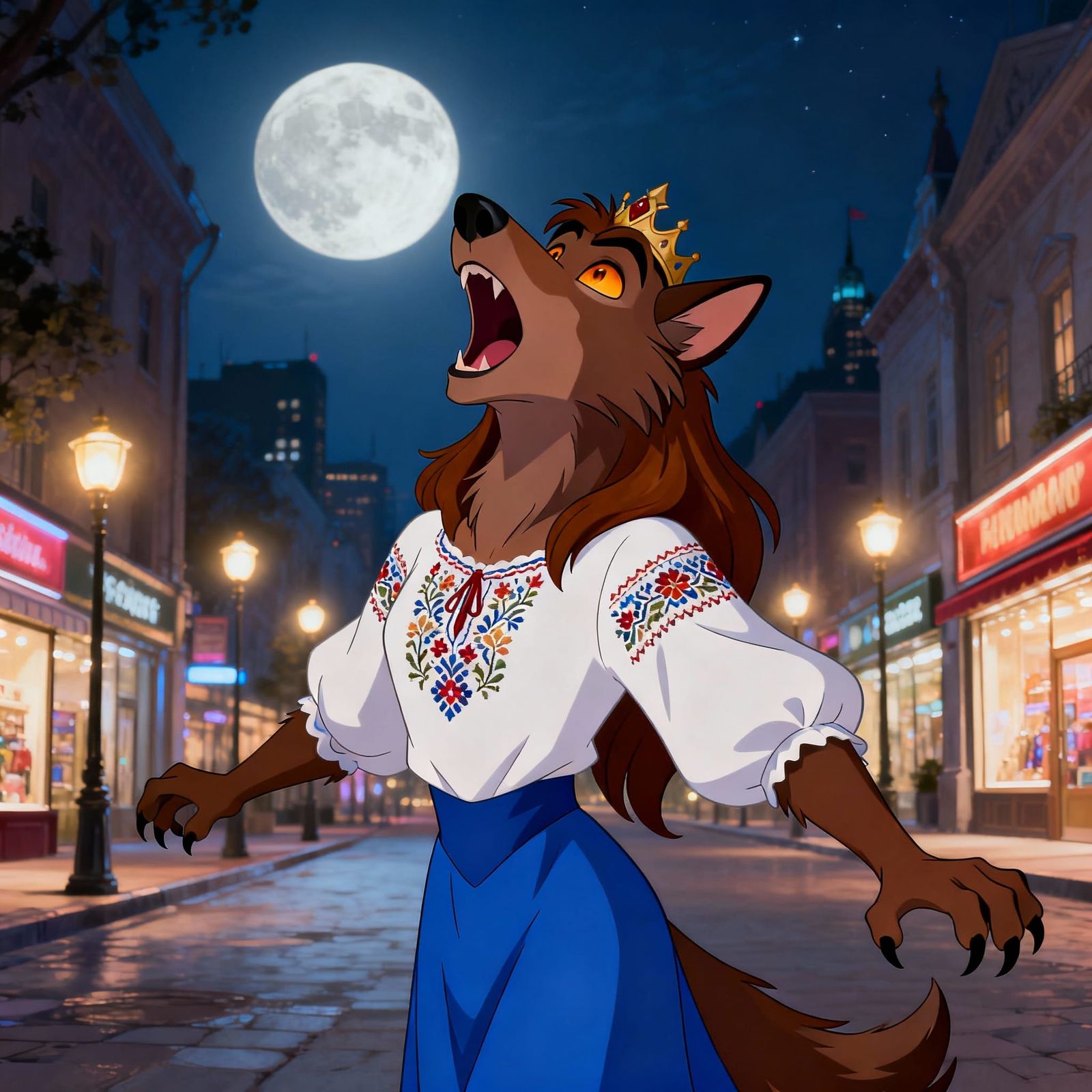 Werewolf Queen Howling at Moon in Disney Style