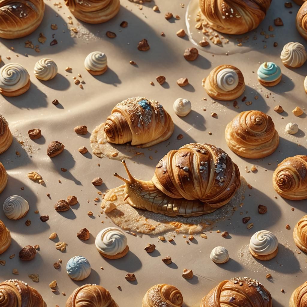Croissant Snail Glides Leaving Crumbs: Fantasy Art