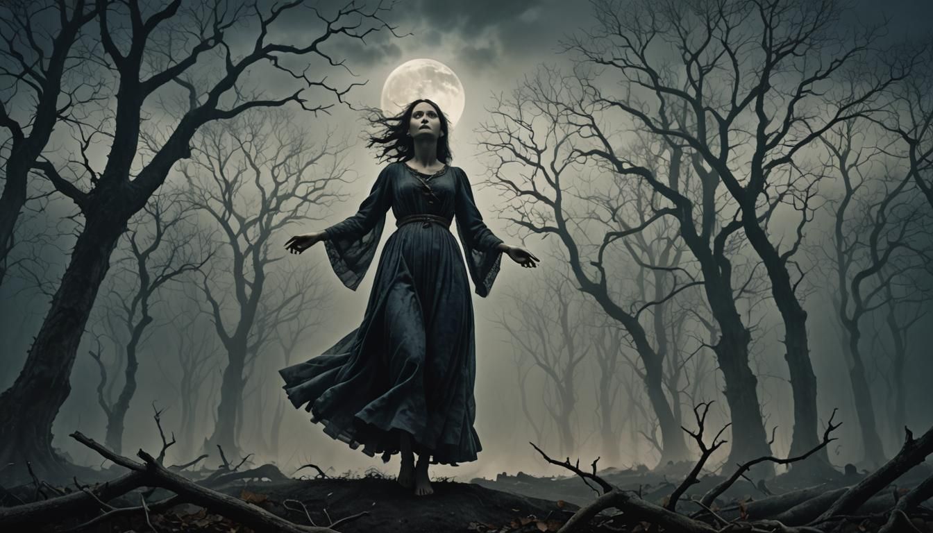 Dark Surrealism: Witch in Misty Forest