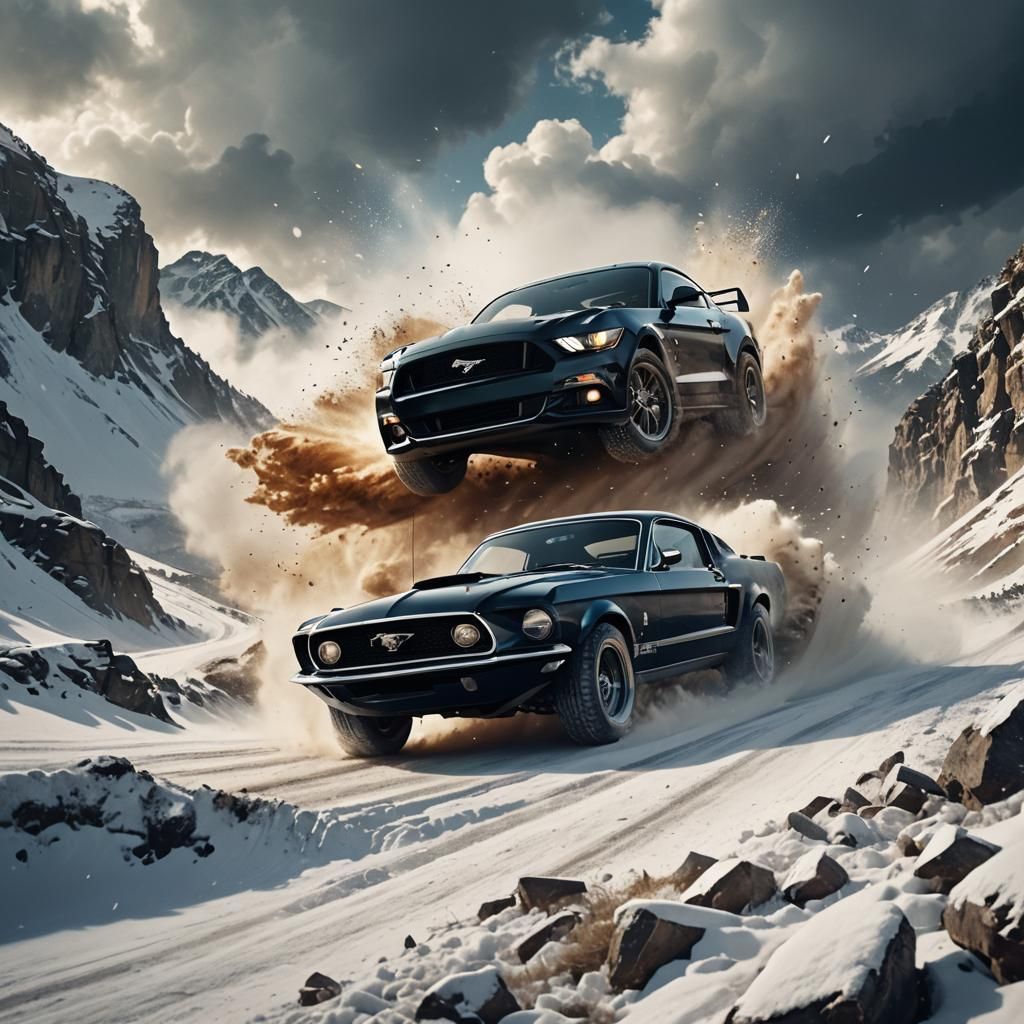 Mustang Avalanche Launch: Gritty Automotive Digital Art