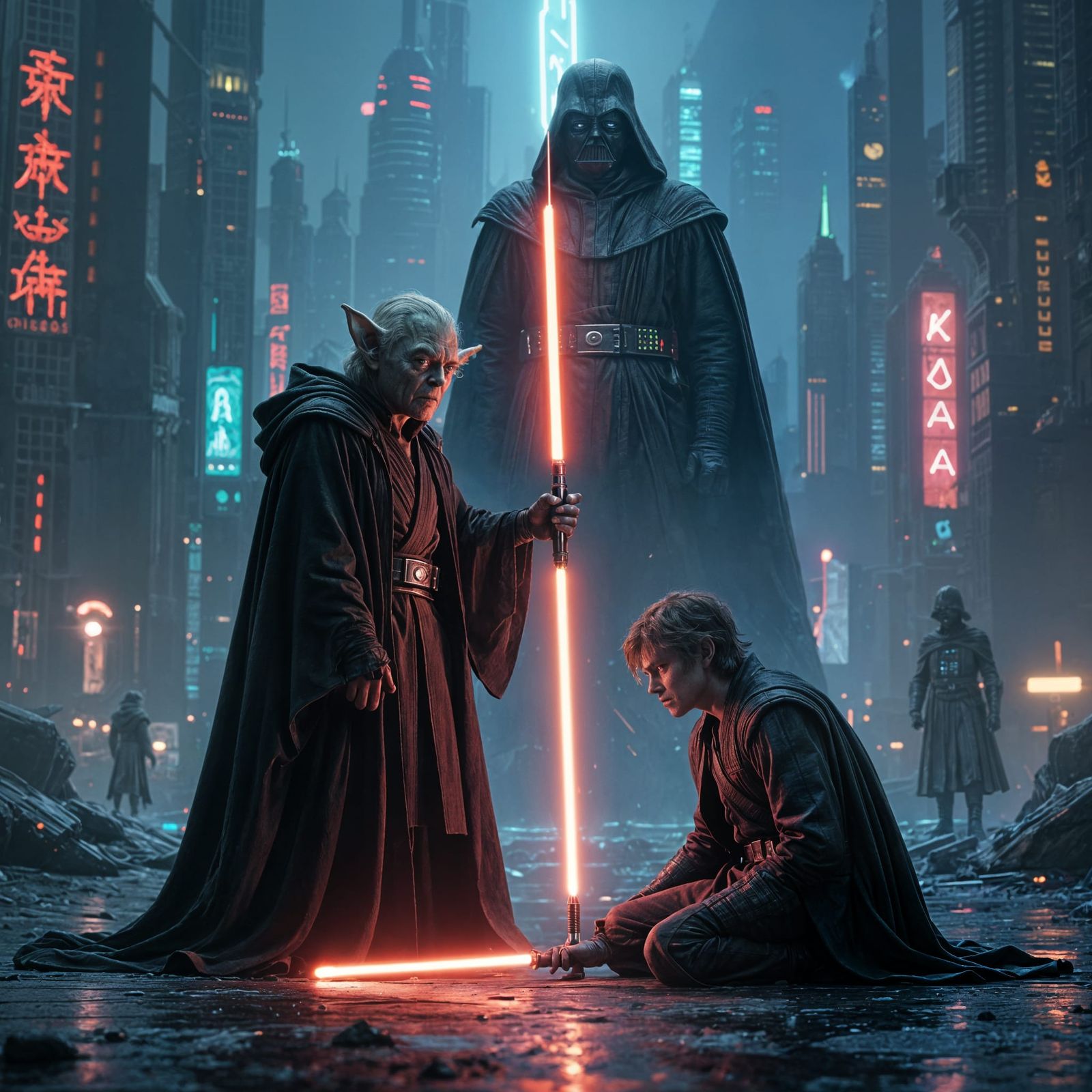Evil Yoda Triumphs Over Luke in Epic Sci-Fi Movie Poster