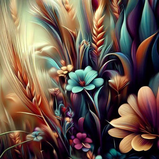 Detailed Digital Art Garden Scene with Flowers