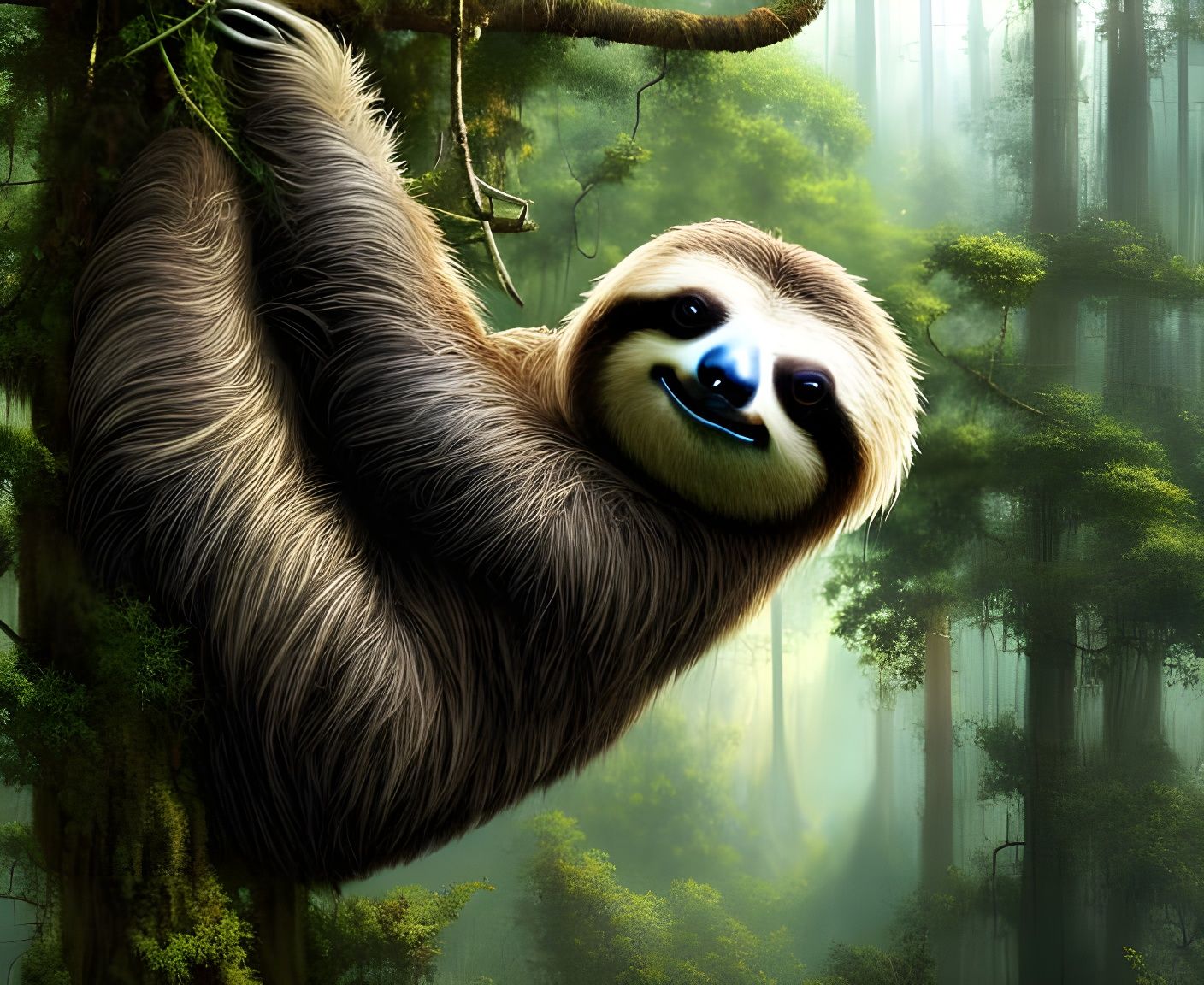Sloth in Lush Landscape: Fantasy Art