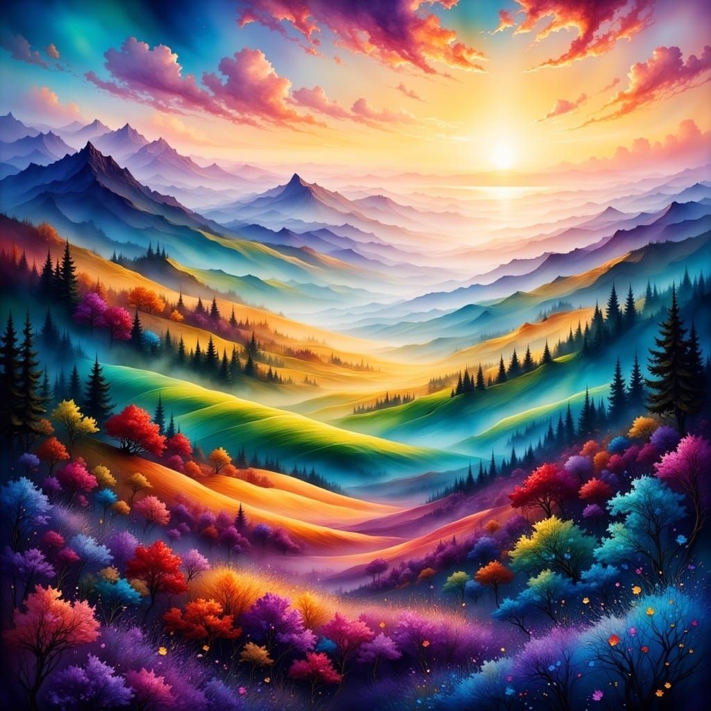 Dreamlike Landscape with Flowing Color Gradients